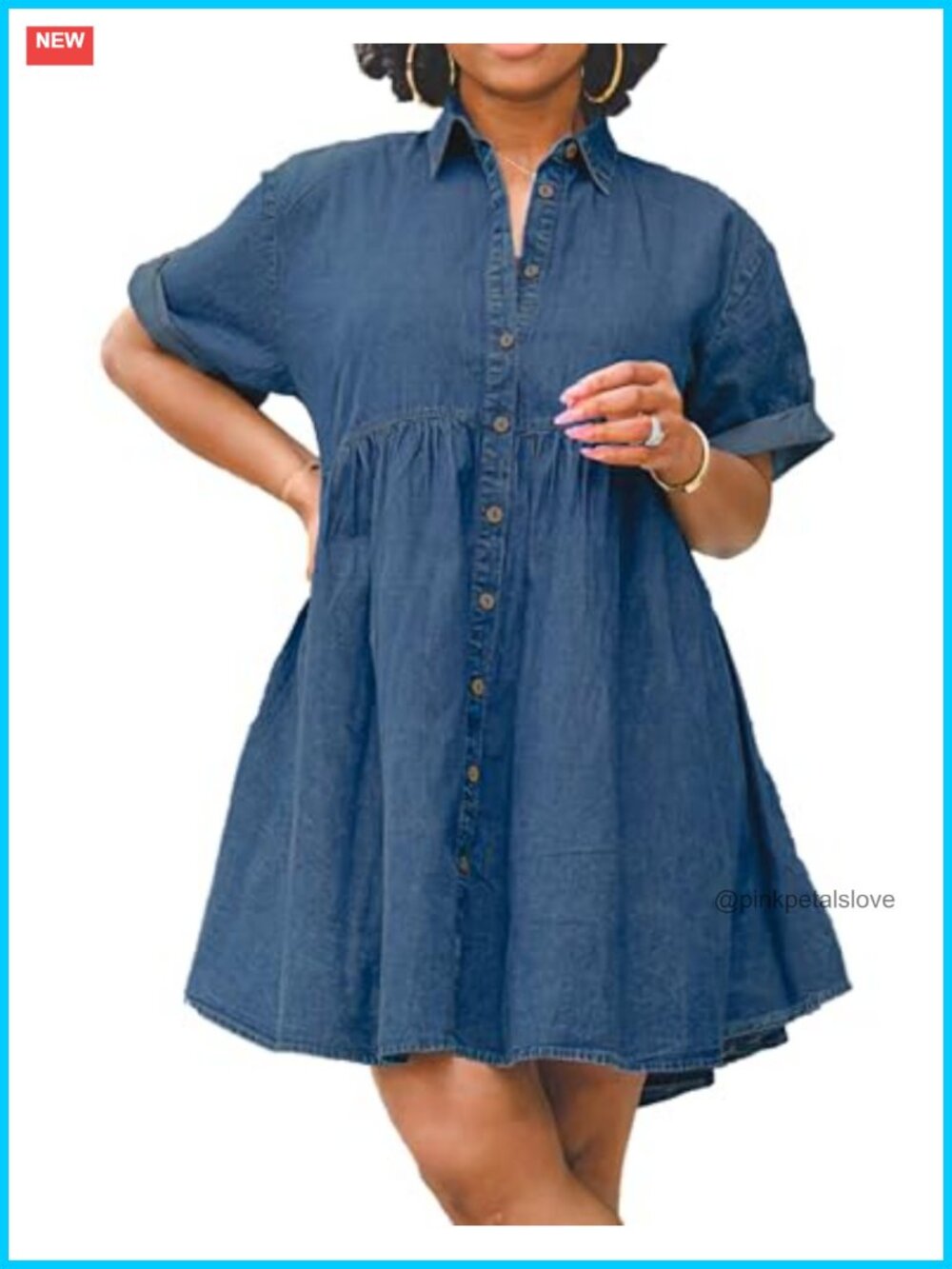 Womens Denim Babydoll Mini Dress Button Down Tiered Ruffle Hem